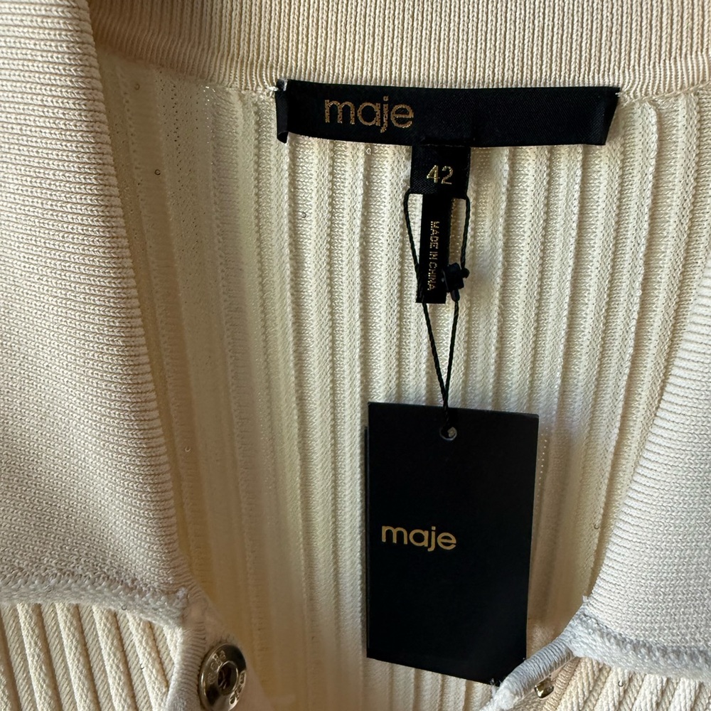 Maje NWT Cream Shimmer Ribbed Knit Maxi Dress Gold Buttons US 10 (EU 42) - Picture 5 of 8